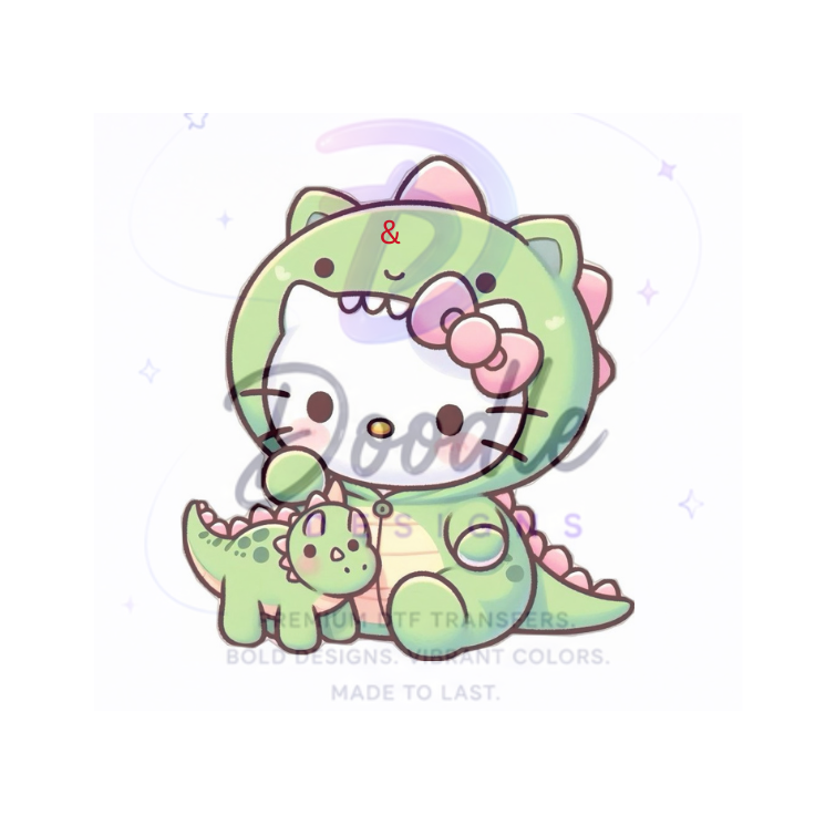 dtf child size t-shirt transfers "Hello Kitty Dino"