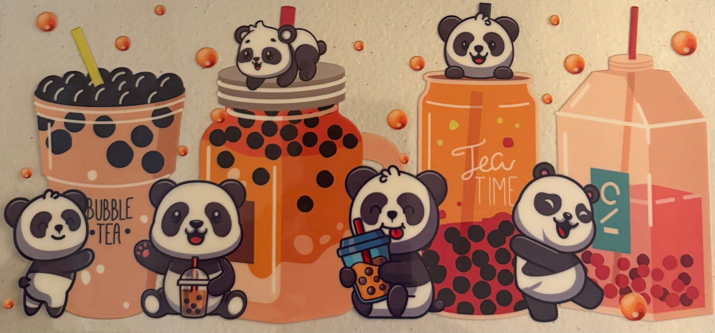 Uv dtf 16oz cup wraps "Panda Boba Tea"