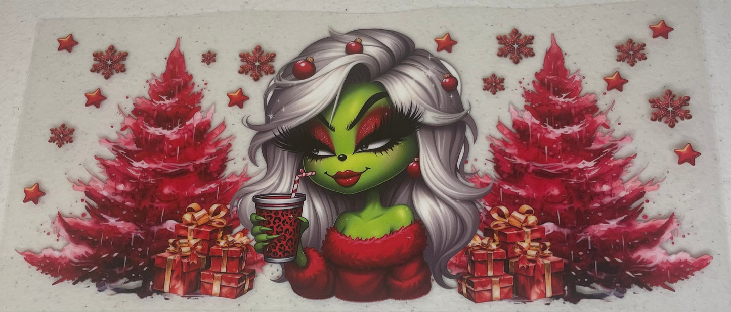UV DTF Cup Wrap, Christmas girl grinch