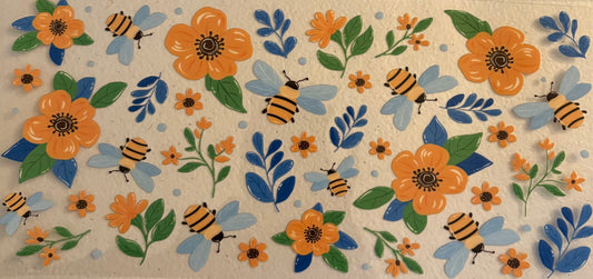 Uv dtf 16oz cup wraps Flowers and Bees