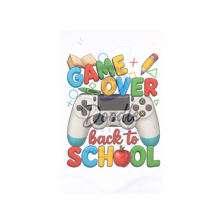 dtf child size t-shirt transfers "Game Over Back to school"