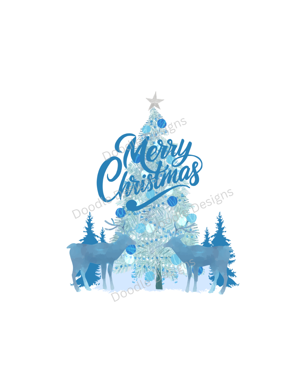 Digital Download. "Blue Christmas trees" PNG+SVG